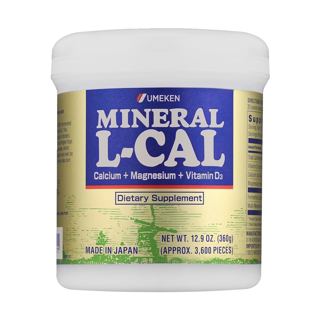 Umeken Mineral L-Cal Calcium avec vitamine D3, 6 mois d'approvisionnement, format de boule soluble dans l'eau avec magnésium et minéraux, supplément d'absorption rapide de calcium Magnésium D3, 3600 boules, 360g, paquet de 1