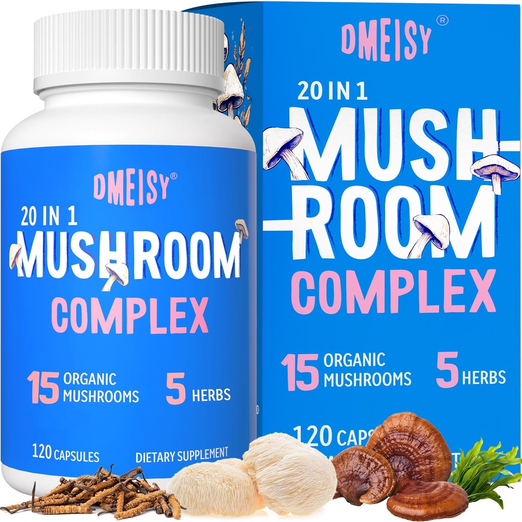 Mushroom Supplement 2600mg, 20-in-1 Mushroom Complex, met Lions Mane, Cordyceps, Reishi, Turkije staart, Chaga - Hersensupplementen voor geheugen en focus, geheugensupplementen, Mood, Immuniteit, 120 Capsule