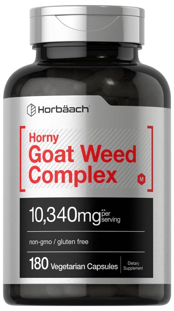 Horbäach Horny Goat Complex (complexe de mauvaises herbes) 180 Capsules De formule végétarienne, sans OGM et sans gluten avec Tribulus, Maca, Yohimbe et L-Arginine