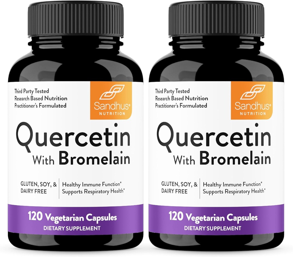 Sandhu's Quercetine met Bromelain Vegetarian Capsules Supplementen 120 Tellen (pakket van 2) 