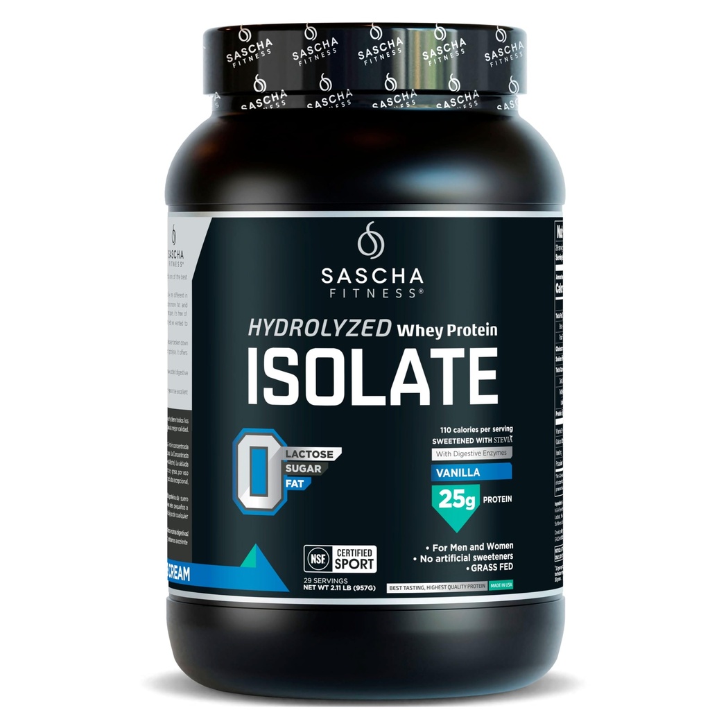SASCHA FITNESS Gehydrolyseerde Wei Proteine Isolaat,100% Gras-Fed (2 pond, Vanille)
