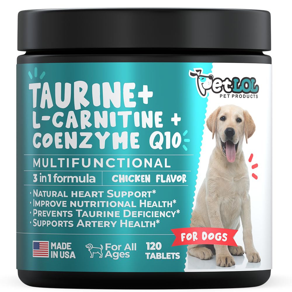 Taurine Supplement voor honden met L-Carnitine en Coenzyme Q10 (CoQ10): Vet goedgekeurd voor Vergroot Hart (DCM), Congestief Hartfalen, Taurine Deficiëntie: 3-in-1 