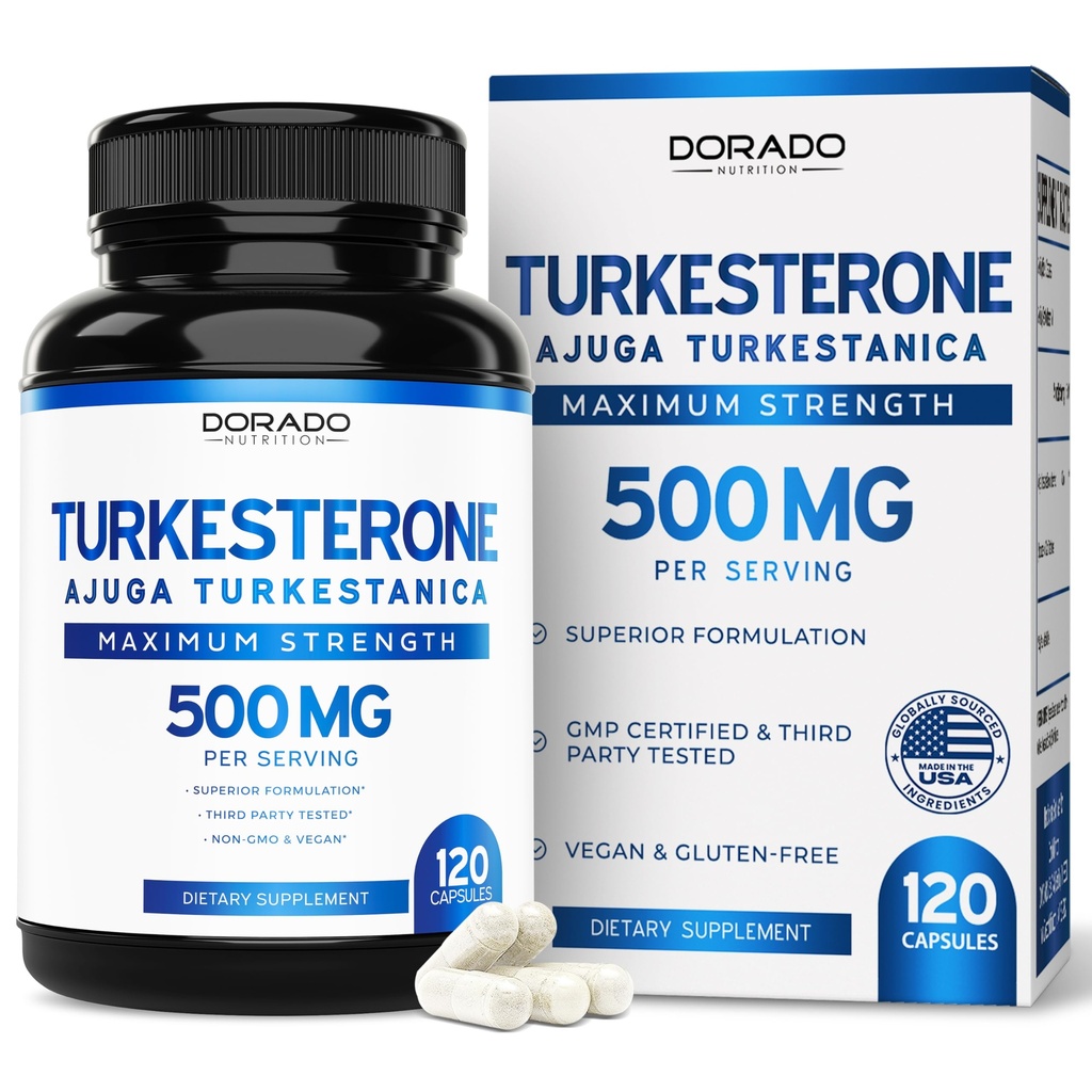 Supplément de Turkestérone 500mg (120 Capsules) - Stamine, entraînement, performance athlétique et masse musculaire - (Ajuga Turkestanica Std. à 10% Turkestérone) (Similaire à Ecdysterone) - Capsules non OGM et végétaliens
