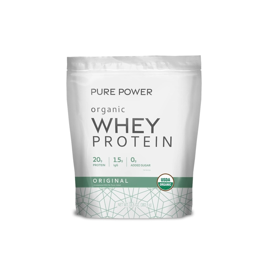 Dr. Mercola Pure Power Biologische Wei Proteïne - 20 g Proteïne - Ondersteunt Spiergroei en Energie - Grass-Fed Wei Concentraat - 15 Servers (20,60 oz) - Origineel