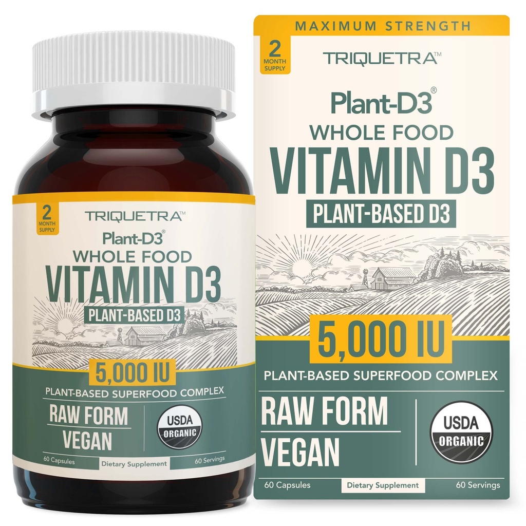 Biologische vitamine D3 5.000 IE - 100% Whole Food & Plant Based Cholecalciferol Form, 100% Vegan Vitamin D - Enhanced with Prebiotic & Superfood Complex 