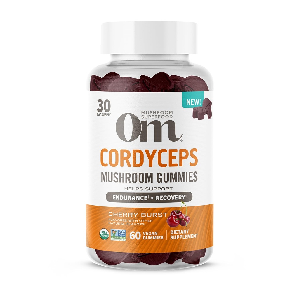 OM MUSHROOM SUPERFOOD Cordyceps Gummies, États-Unis Champignons biologiques cultivés, supports, endurance, énergie, et récupération, 60 comte, 30 portions Gummy suppléments