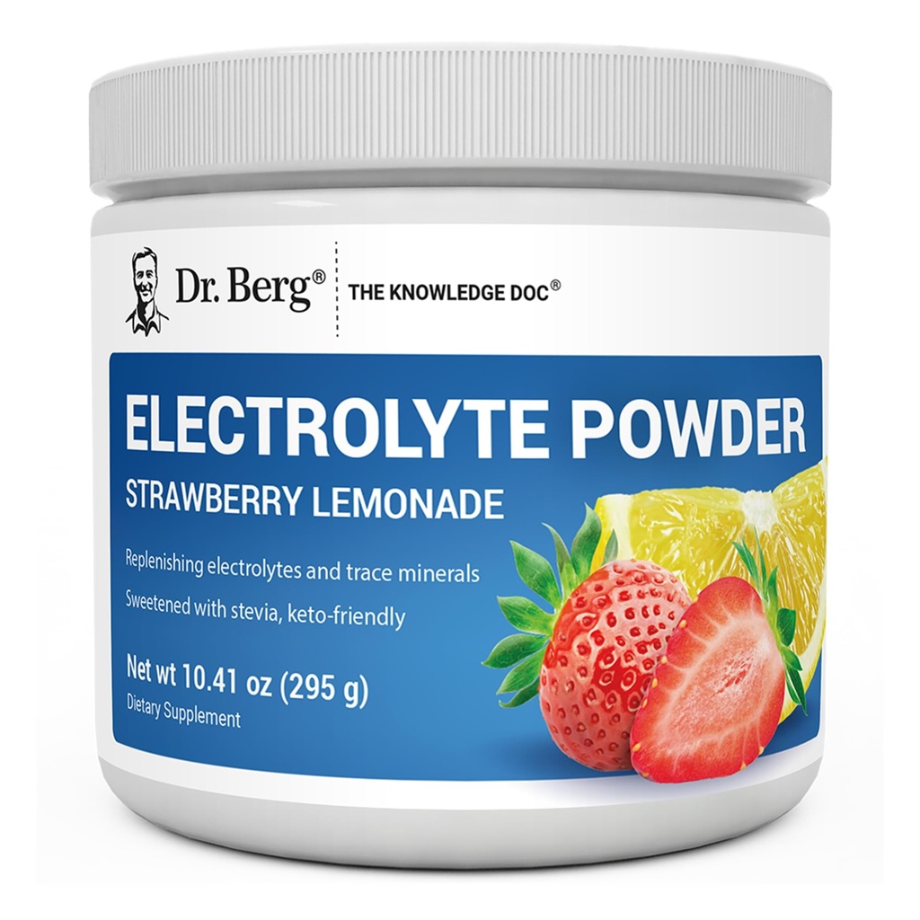 Dr Berg Zero Sugar Hydratation Poudre d'électrolyte Keto - Amélioré avec 1000 mg de potassium et de sel d'Himalaya rose réel (NOT Table Salt) - Supplément de boisson d'hydratation à base de citronnade de fraise - 50 portions