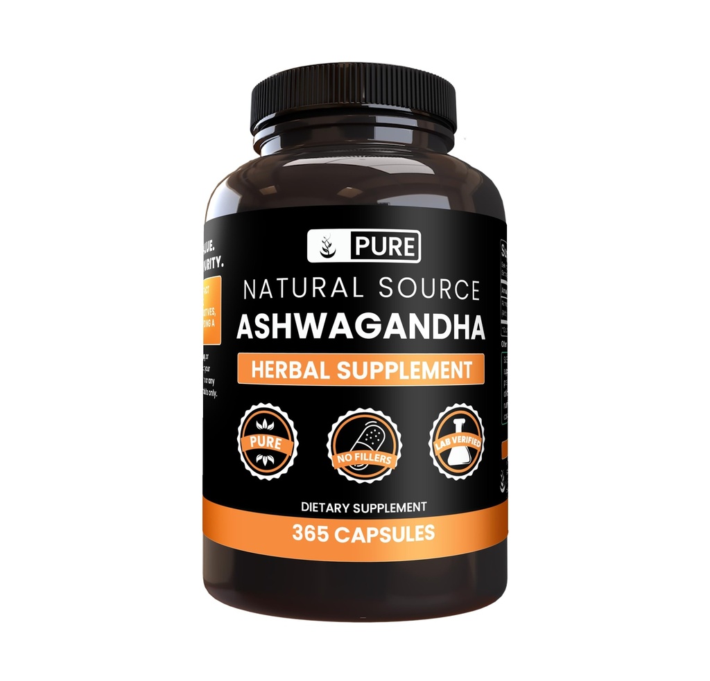 Pure originele ingrediënten Ashwagandha (365 capsules) Geen Magnesium of rijstvullers, altijd zuiver, lab geverifieerd