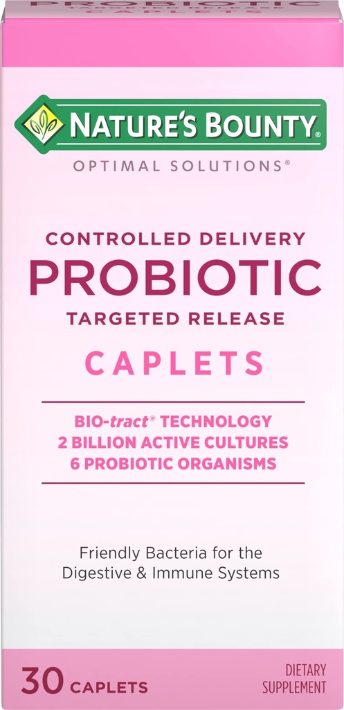 Nature's Bounty Probiotic, Gecontroleerde Levering Dieetsupplement, Ondersteunt Digestieve, Intestinale en Immune Gezondheid, 30 Caplets, 30 Total Servings