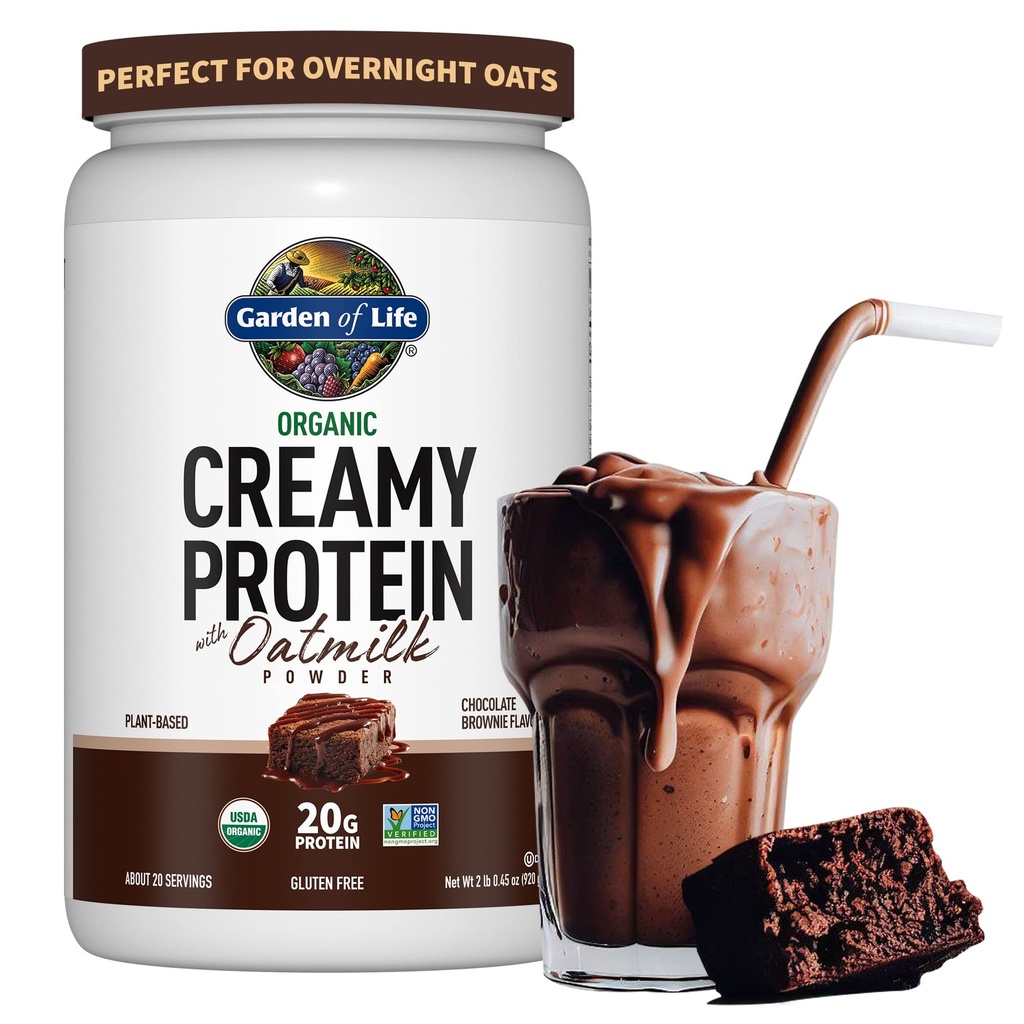 Garden of Life Creamy Biologische Vegan Protein Powder + Havermelk, 20g Complete Plant Based Protein, Coconut Water, MCTs, Sprouted Grains, Prebiotics, Probiotics 