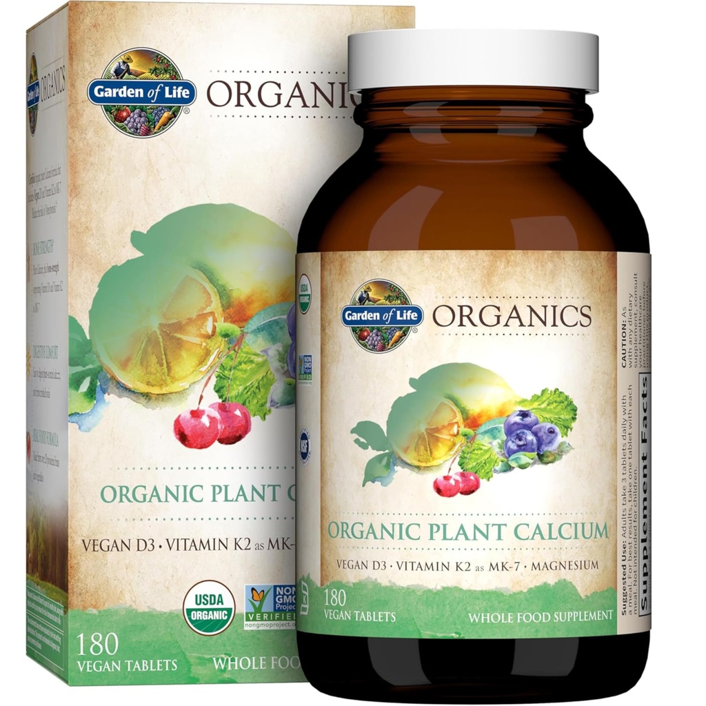 Garden of Life Calcium Supplement met Magnesium & Organic Vitamine D3 K2, Gemaakt van Whole Foods, Glutenvrij, 180 Tellen