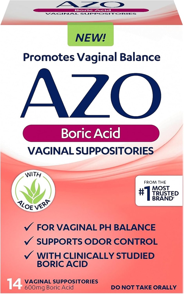 AZO Boric Acid Suctionitories for Women, Helpt ondersteuning Odor Control en balans Vaginale PH met klinisch bestudeerd Boric Acid, Non-GMO, 30 Tellen
