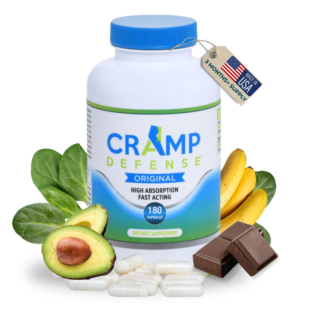 Cramp Defense® voor beenkrampen en spierkrampen verlichting (Tijdens de dag en nacht.) Magnesium Supplement Made in USA. 3-6 maand levering per fles. Bevat Truemag® voor Max Absorptie. 1 miljoen verkocht.