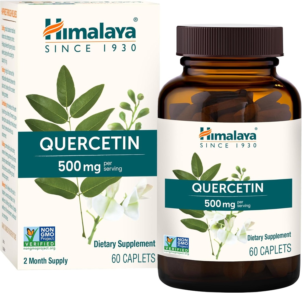 Himalaya Quercetine Supplement voor Plant-Based Bioflavonoid Support en Dagelijkse Wellness, Antioxidant en Immune Support, 500 mg, Non-GMO, 60 Vegetarische Caplets, 2 maanden Levering