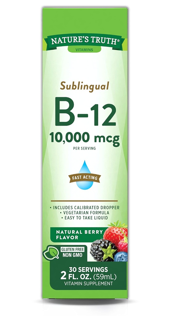 De waarheid van de natuur Sublingual Vitamine B-12 10.000 Mcg, Fast Acting Liquid, Natural Berry Flavor, 2 Fluid Ounce (Pack of 1)