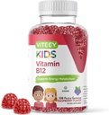 Viteey vitamine B12 voor kinderen Gummies, 1000mcg - Metabolisme, natuurlijke energie ondersteuning - veganistisch, gelatinevrij, glutenvrij, GGO-vrij - smakelijk Kauwbaar B12 Raspberry Flavored Gummy