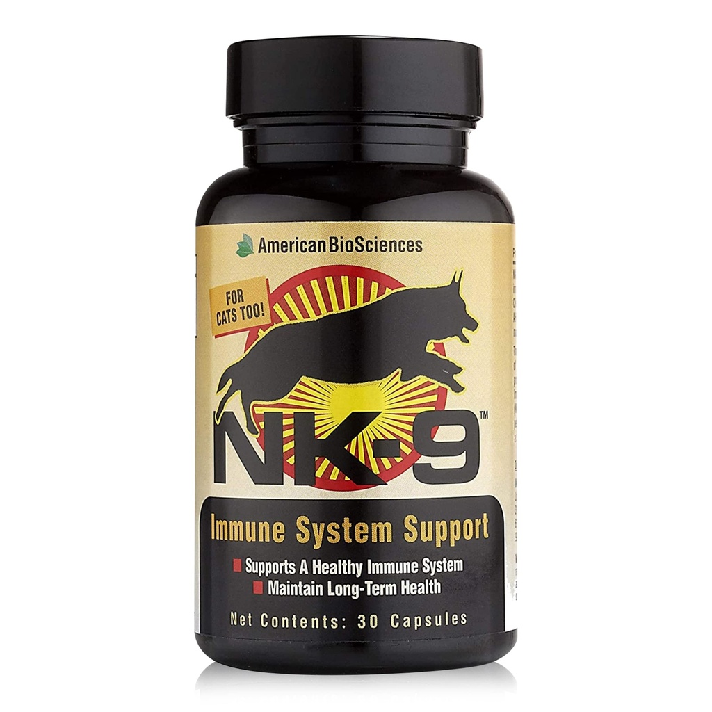 American BioSciences NK-9, AHCC Supplement voor honden en katten - Dieetsupplement voor ondersteuning immuunsysteem - Made for Pet's Immune Defenses - 30 Capsules, 250mg/capsule