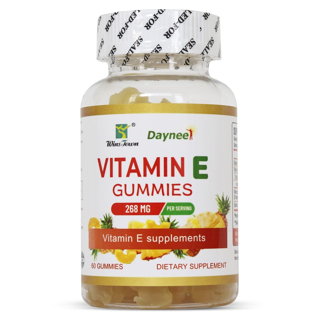 Vitamine E Gummies 268mg, Delicious, Vegan, Non-GMO, Adult Gummy Supplements, Immune, Skin & Eye Support, 60 Tellen