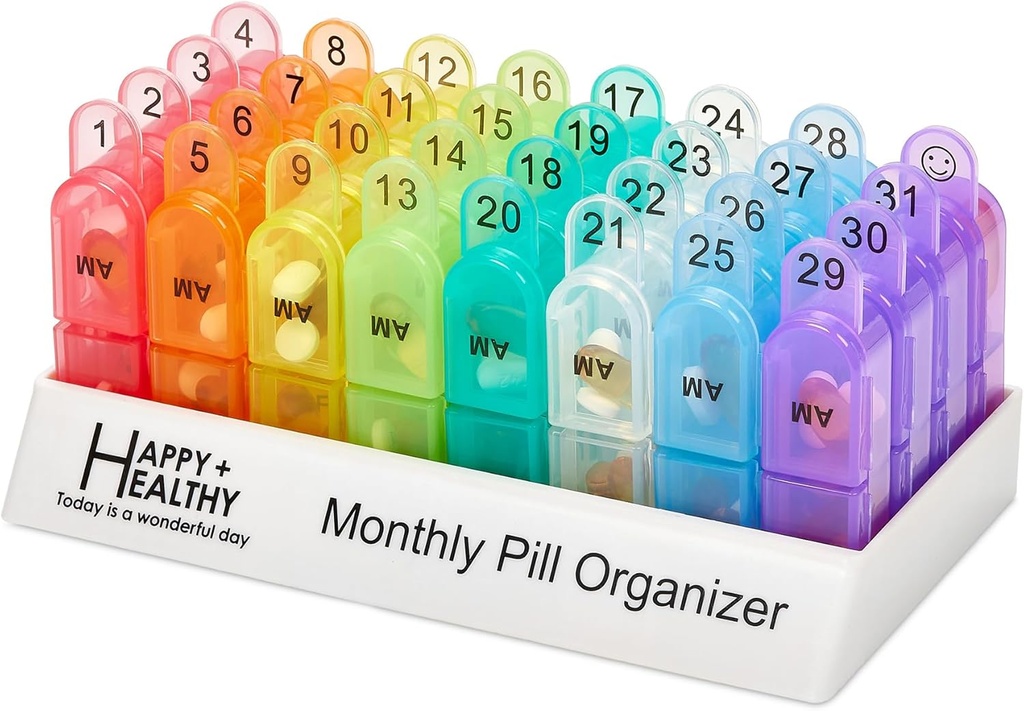 Maandelijkse pil Organizer 2 keer per dag, 30 dag pil Box AM PM, Morgen en Nacht Een maand pil Box Organisator met Dagelijkse Verwijderbare 31 Dag pil Organisators en Organiseren Tray