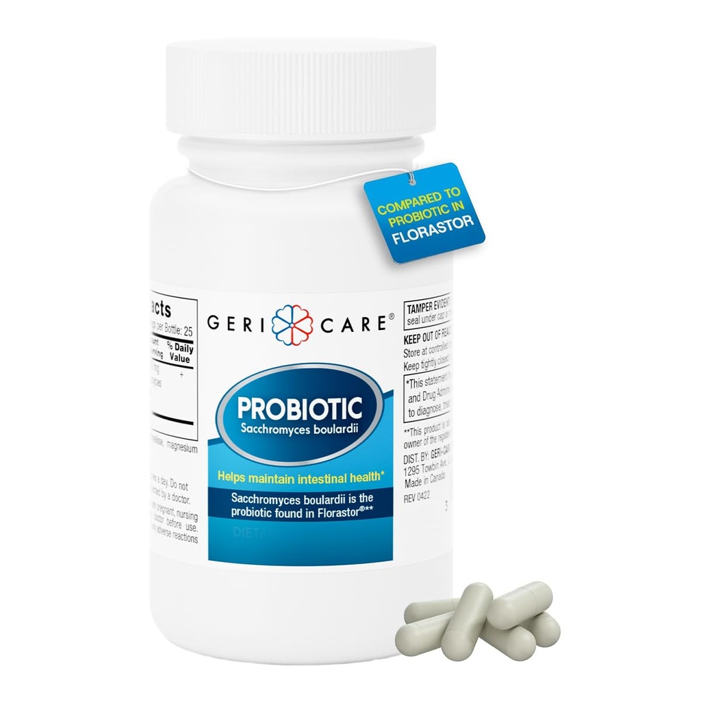 GeriCare S. Boulardii Probiotique Saccharomyces Boulardii - Probiotiques pour la santé digestive pour les femmes et les hommes - 500mg - Comparer à l'ingrédient actif dans Florastor Probiotic Gut Formula (50 Capsules)