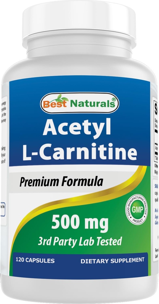 Best Naturals Acetyl L-Carnitine (ALCAR) 500 mg, 120 capsules, 120 porties - Non-GMO en Glutenvrij, 1 capsule per portie