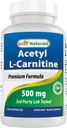Best Naturals Acetyl L-Carnitine (ALCAR) 500 mg, 120 capsules, 120 porties - Non-GMO en Glutenvrij, 1 capsule per portie