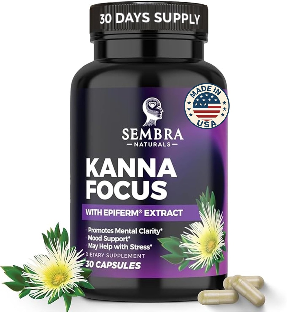 KANNAFOCUS - Extrait naturel de Kanna 50mg, Sceletium Fermenté Tortuosum & Bioperine® - Focus, Mood & Mental Wellness Support - Nootropic à base de plantes pour la clarté quotidienne et l'énergie - 30 capsules