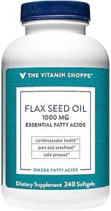 L'huile de graines de lin biologique certifiée de Vitamine Shoppe 1000MG, acide gras essentiel qui soutient la santé cardiovasculaire, non raffiné et sans pesticides, huile de graines de lin pressé à froid (240 softgels)