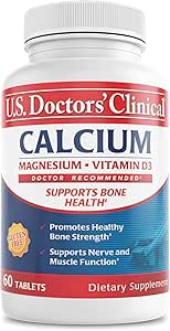 U.S. Doctors' Clinical 1200mg Calciumcitraat & Carbonate Complex with Magnesium & Vitamin D3 - Calciumsupplement for Bone Strength, Muscles & Nerves - Vegan, Non-GMO - 60 Tablets - 1-maands aanbod
