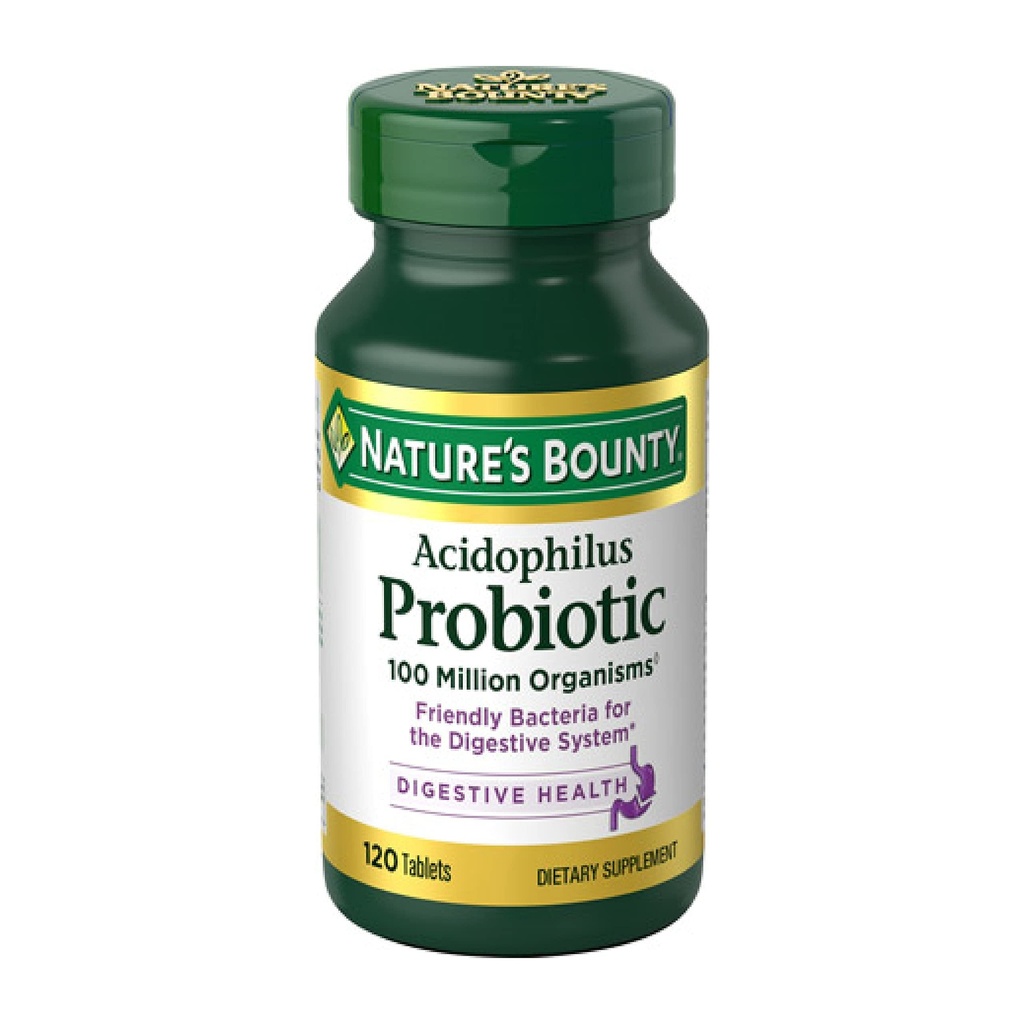 Nature's Bounty Lactobacillus Acidophilus Probiotic Supplement - Daily Probiotic for Women/Men Digestive Health, 100 Million Organisms, Vegetarisch, 1 Serving per Day, 120 Tablets