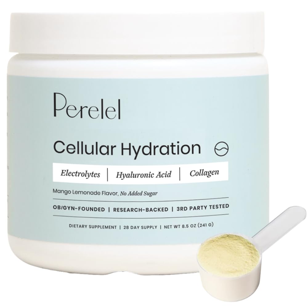 Poudre d'hydratation de Perelel, supplément d'électrolyte avec collagène et acide hyaluronique, arôme de limonade de mangue, sans soja et sans gluten, sans OGM, sans sucre ajouté, 28 portions