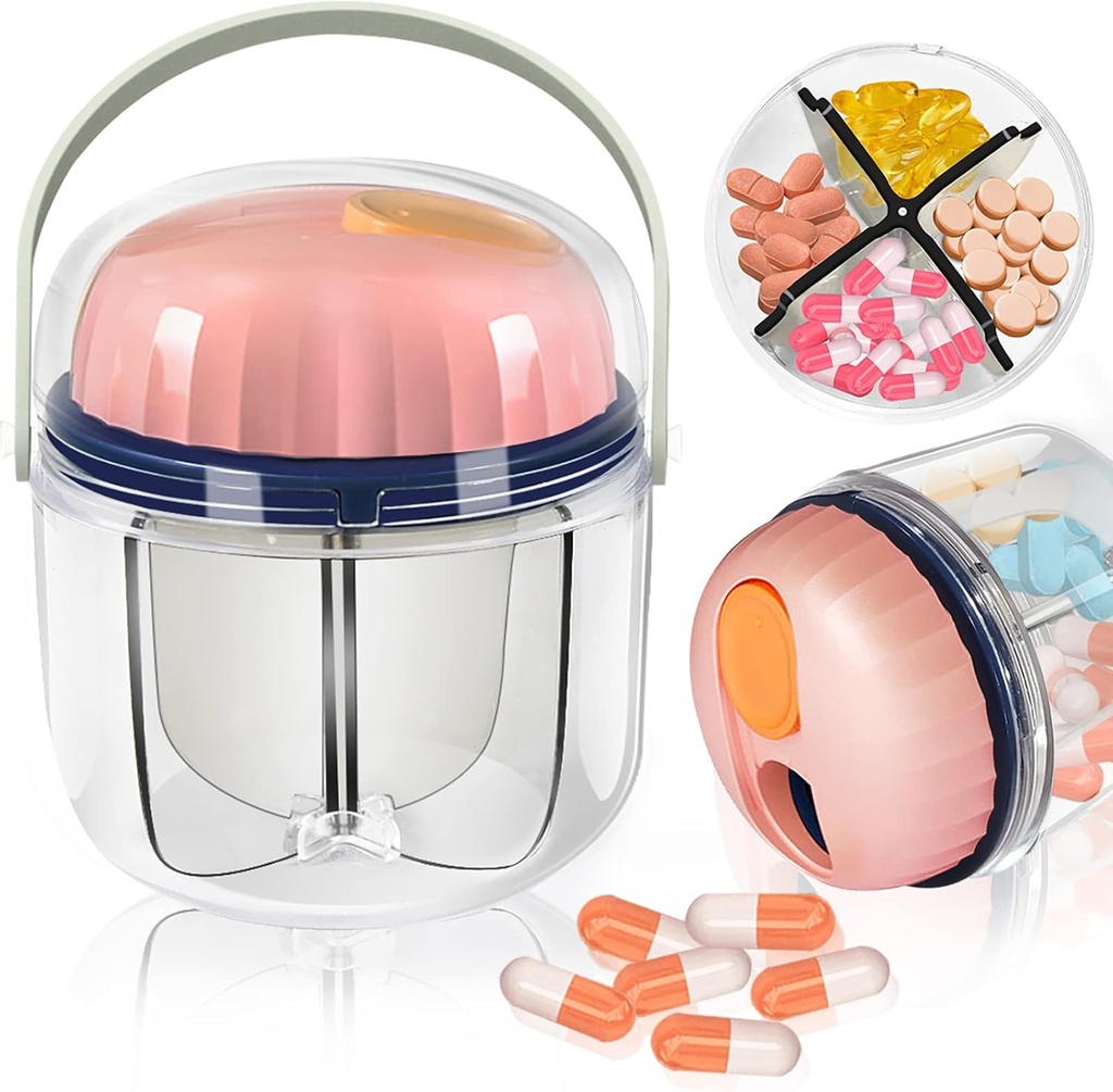 Portable Pill Box, GloDeals Weekly Pill Organizer 7-Day Travel Medicine Organizer BPA Free Moisture Proof Portable Medicine Container voor Vitaminen, Visolie, Supplementen (Roze-)