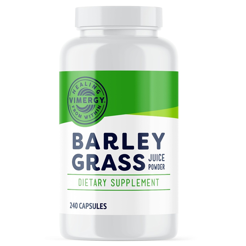 Capsules de jus d'orge d'orge vimergie – Capsules de superaliments propres – Promotion de la santé cardiovasculaire* – Non-OGM, végétalien et sans gluten – 240 capsules