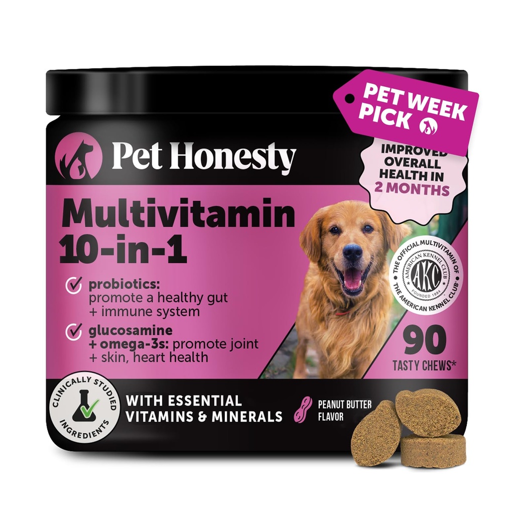 Multivitamine hondensupplement, Glucosamine chondroïtine voor honden, probiotica, Omega Visolie, hondensupplementen en vitamines, vitamines voor huid en mantelallergieën, (Peanut Butter 90 ct)