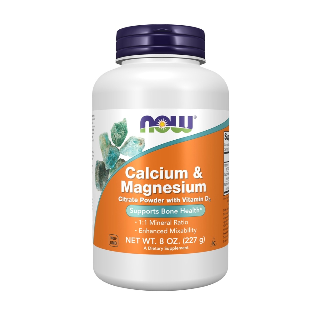 NOW Foods Supplementen, Calcium & Magnesium Citroenpoeder met Vitamine D3, Ondersteunt Bone Health*, 8-Ounce