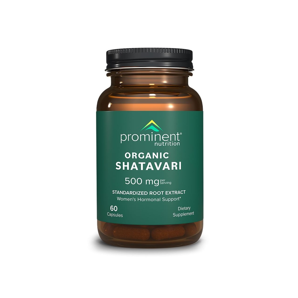 Nutrition Prominente Capsules Shatavari biologiques, soutien hormonal pour les femmes, 500 mg, 60 Compte, extrait de racine normalisé formulé pour la santé des femmes - 1 Pack