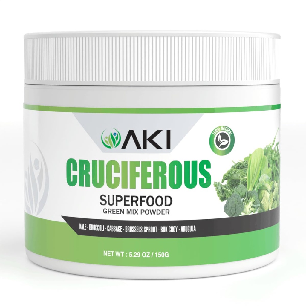 AKI Crucifered Superfood Green Mix Powder - Gemaakt van Kale, Broccoli, Brussel Spruitjes, Kool - Verpakt met essentiële Phytonutriënten en Vitaminen ((5.3oz/150g))