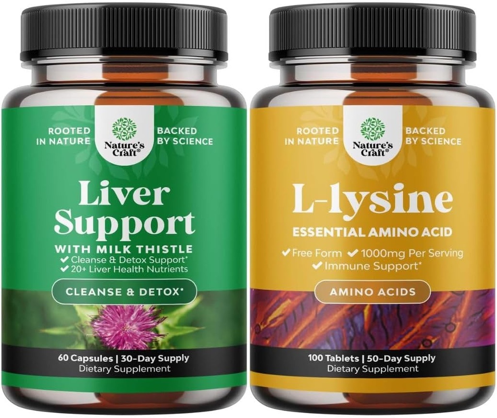 Bundel van melk distel Lever Ondersteuning Supplement en L Lysine 1000mg Voedingssupplementen - Herbal lever Supplement met Silymarin melk distel - L-lysine essentiële Aminozuren supplement