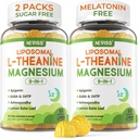 Liposomale L-Theanine 200mg Magnesium Glycinate 400mg Gummies with GABA, 5HTP, Apigenine, Vitamine B6 & D3, Ashwagandha, Lemon Balm Leaf, Melatonine Free Sleep Chewable for Relax Mood & Muscle, 2 Packs