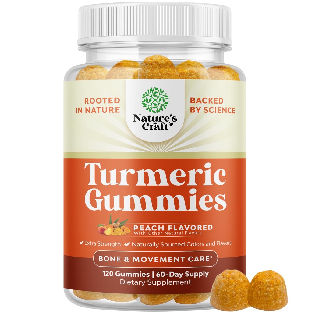 Kurkuma Gummies voor volwassenen Perzik smaak - Extra sterkte gezamenlijke ondersteuning Gummies met Kurkuma Curcumin met zwarte peper extract en gember - en gember perzik vitamines voor volwassenen