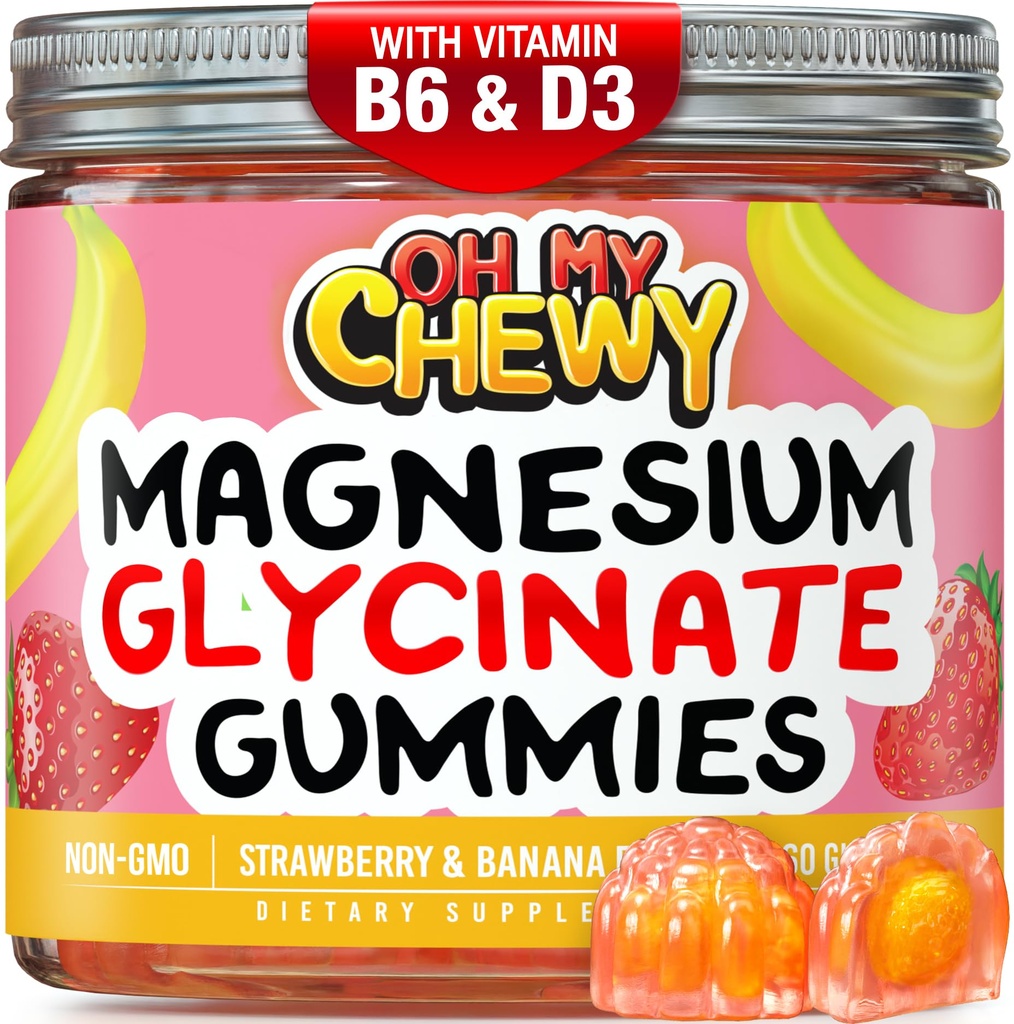 Gecentreerde Magnesium Glycinate Gummies 400MG - Hoge Absorptie voor kinderen, tieners en volwassenen - Supplement voor slaap, rust en spierontspanning met B6 & D3 - Glutenvrij en Veganistisch vriendelijk - 60 Tel.