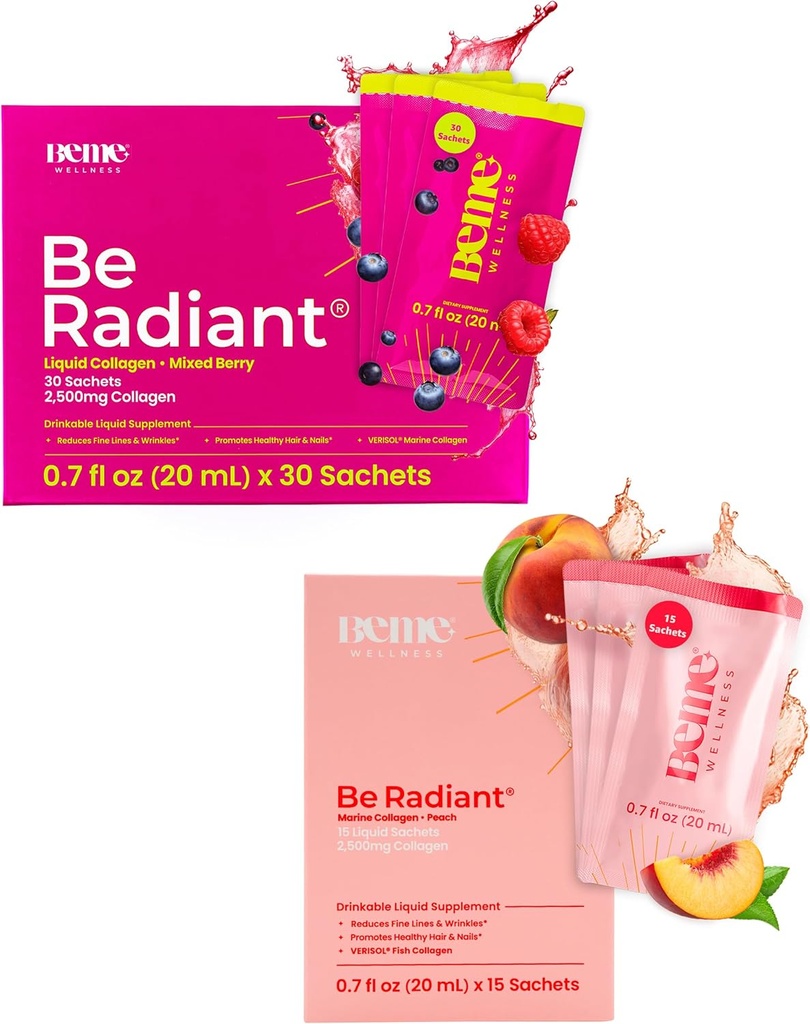 BeMe BeRadiant Peach & Berry Bundle - Liquid Collagen Drink Supplementen