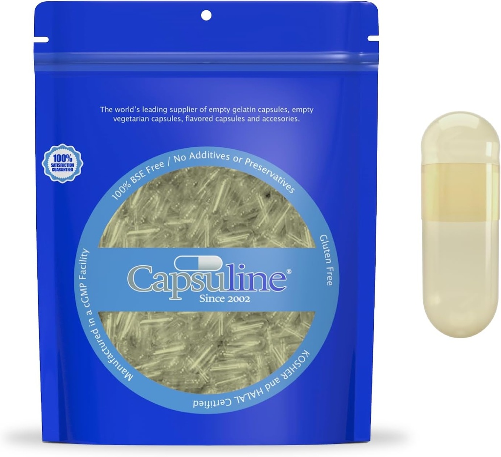 Capsulin Saffloer Gekleurd Formaat 00 Lege Vegan Capsules Geel/geel - 1000 Telling - Vegetarische Lege Pill Capsules - DIY Plantaardige Capsule Filling - Veggie Pill Capsules - Kosher en Halal Gecertificeerd
