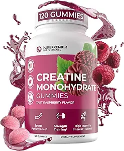 PurePremium Creatine Supplementen voor mannen/vrouwen - Non-GMO Creatine Monohydraat Gummies 5g voor sterkte, endurance ondersteuning, spierherstel - 120 Gummies