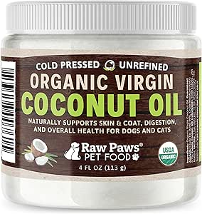 Raw Paws Organic Virgin Coconut Oil for Dogs & Cats, 4-oz - Ondersteunt Immune System, Digestie, Oral Health, Thyroid - Alle natuurlijke Allergie Relief for Dogs - Hairball Relief