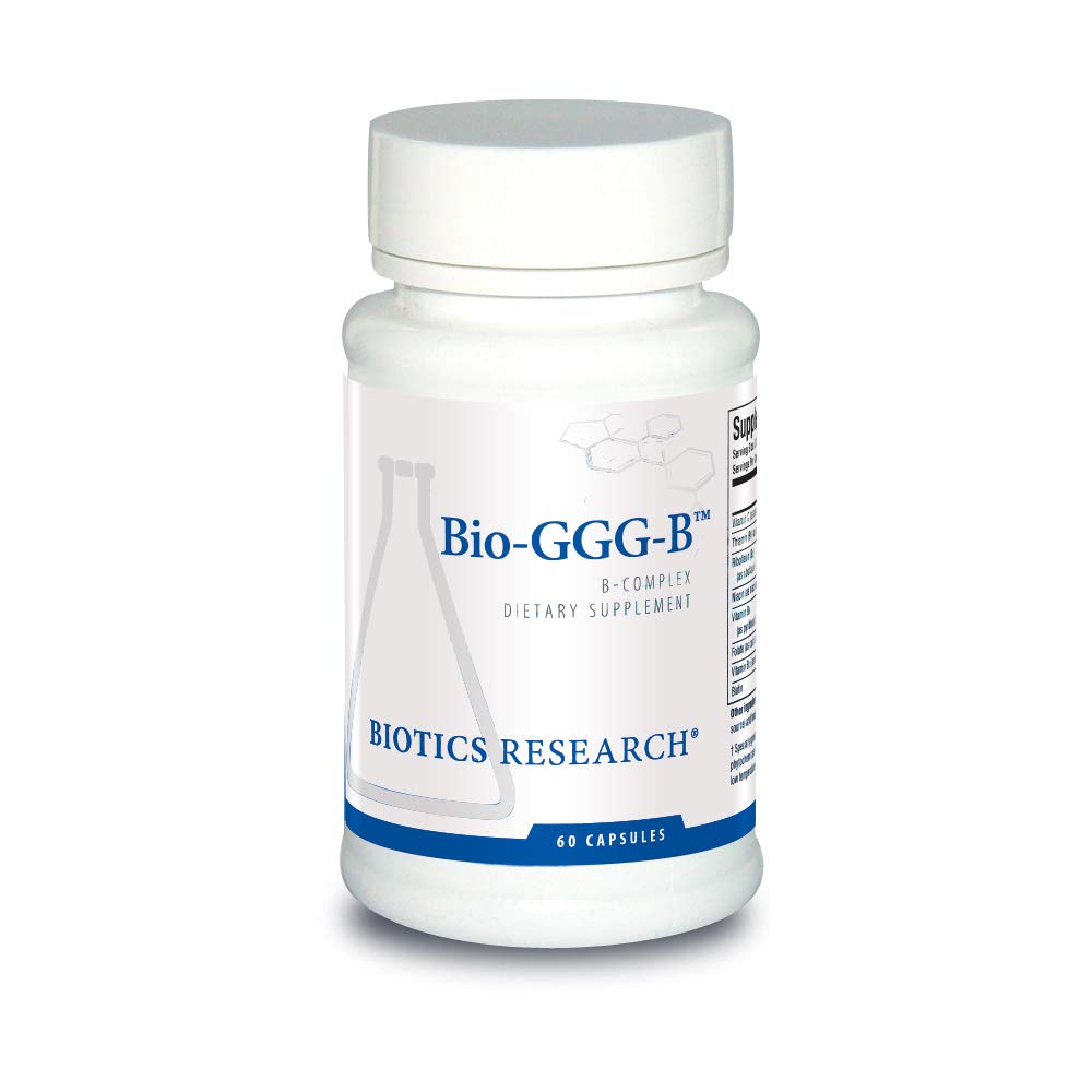 Biotica Onderzoek Bio GGG B, B Complex, Biochemisch geactiveerde vormen van B vitamines, Thiamine, Riboflavine, Niacin, B6, B12, Folaat Produce Energy, Optimaliseer Positieve Mood, Cardiovasculaire Gezondheid 60 Capsule