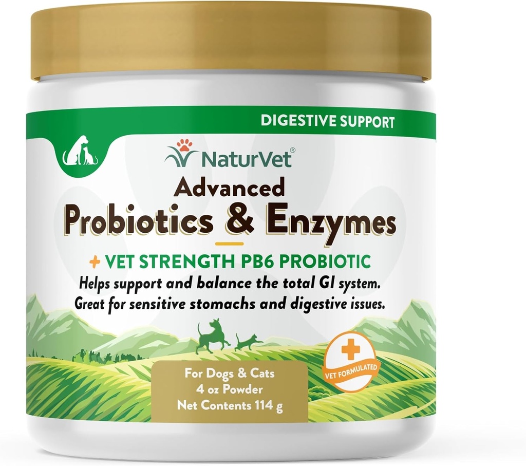 NaturVet – Advanced Probiotics & Enzymes - Plus Vet Strength PB6 Probiotic | Supports and Balances Pets with Sensitive Stomachs & Digestive Issues | for Dogs & Cats (4 oz)