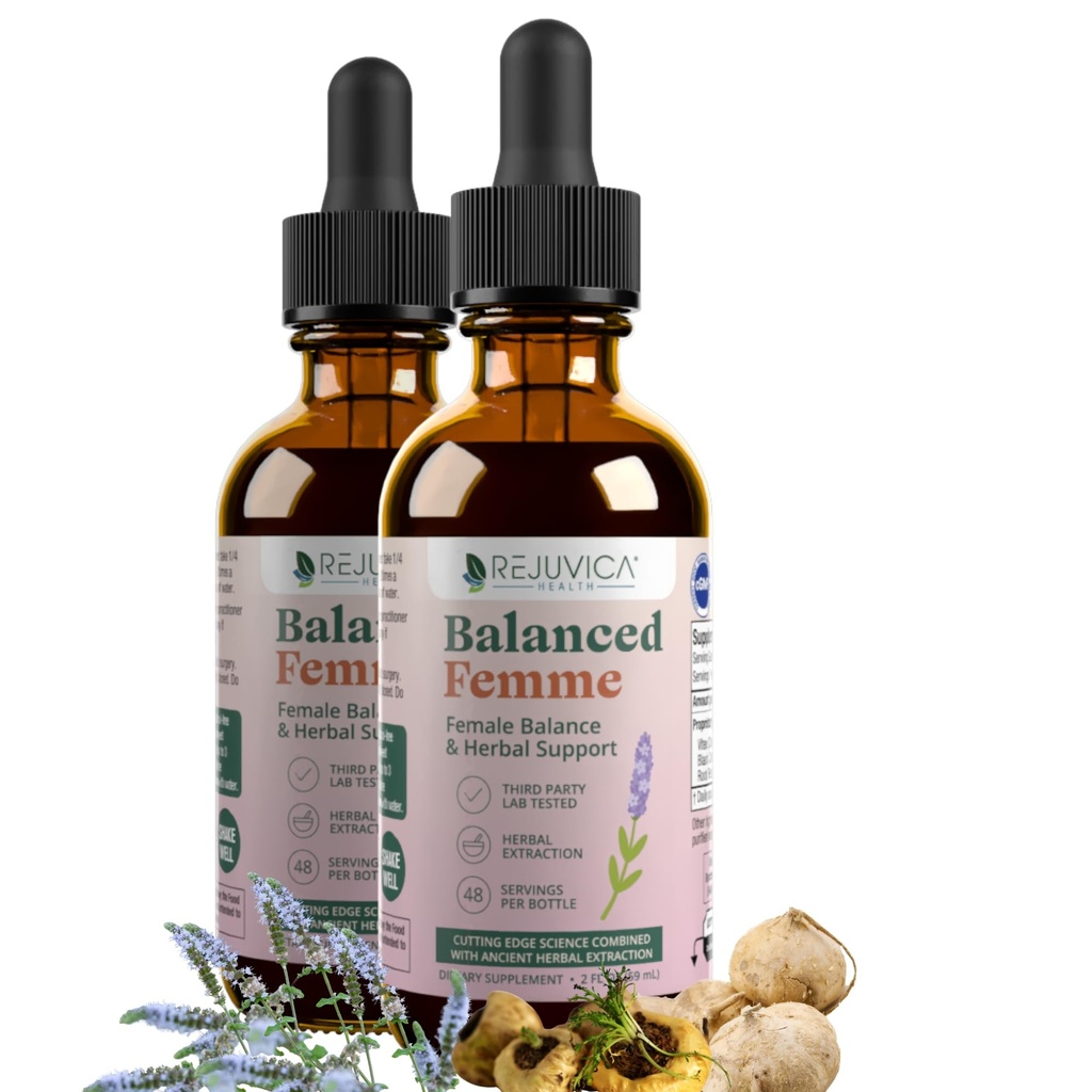 Rejuvica Health Balanced Femme - Menopauze Ondersteuning voor Hot Flashes & Female Balance - Liquid Delivery for Better Absorptie - Black Cohosh, Dong Quai, Vitex, Maca Root & More!