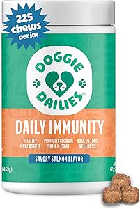 Doggie Dailies Omega 3, Huile de saumon et nutriments pour la peau, le manteau et l'allergie (Salmon, 225 chews mous)