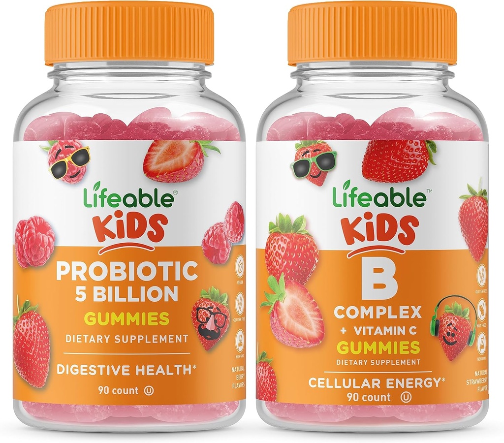 Levensvatbare Probiotica 5 Miljard Kids + B Complex Kids, Gummies Bundle - Grote Proeverij, Vitamine Supplement, Glutenvrij, GGO vrij, Kauwbare Gummy